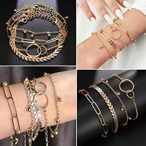 Dainty Boho Gold Silver Chain Bracelets Set for Women Girls Stackable Chunky - Picture 1 of 1